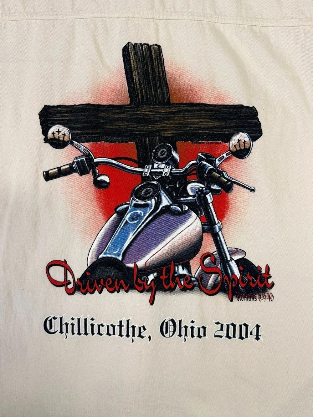 USA Biker Design Sleeveless Biker Shirt Driven By The Spirit Button-Up Vtg XL - Picture 3 of 5